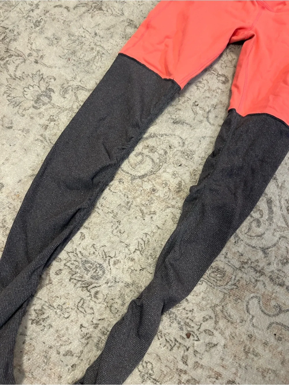 ALO Yoga Two-Tone Coral and Charcoal Leggings